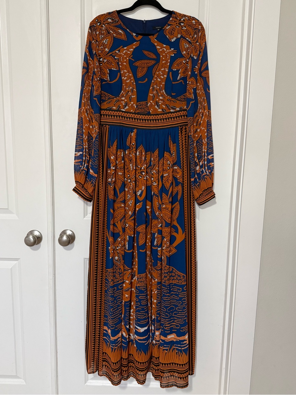 Boho Floral Print Maxi Dress in Blue and Orange